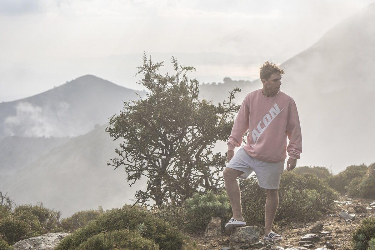 Ein Junge in einem ACON Sweatshirt, der einen Wald sieht