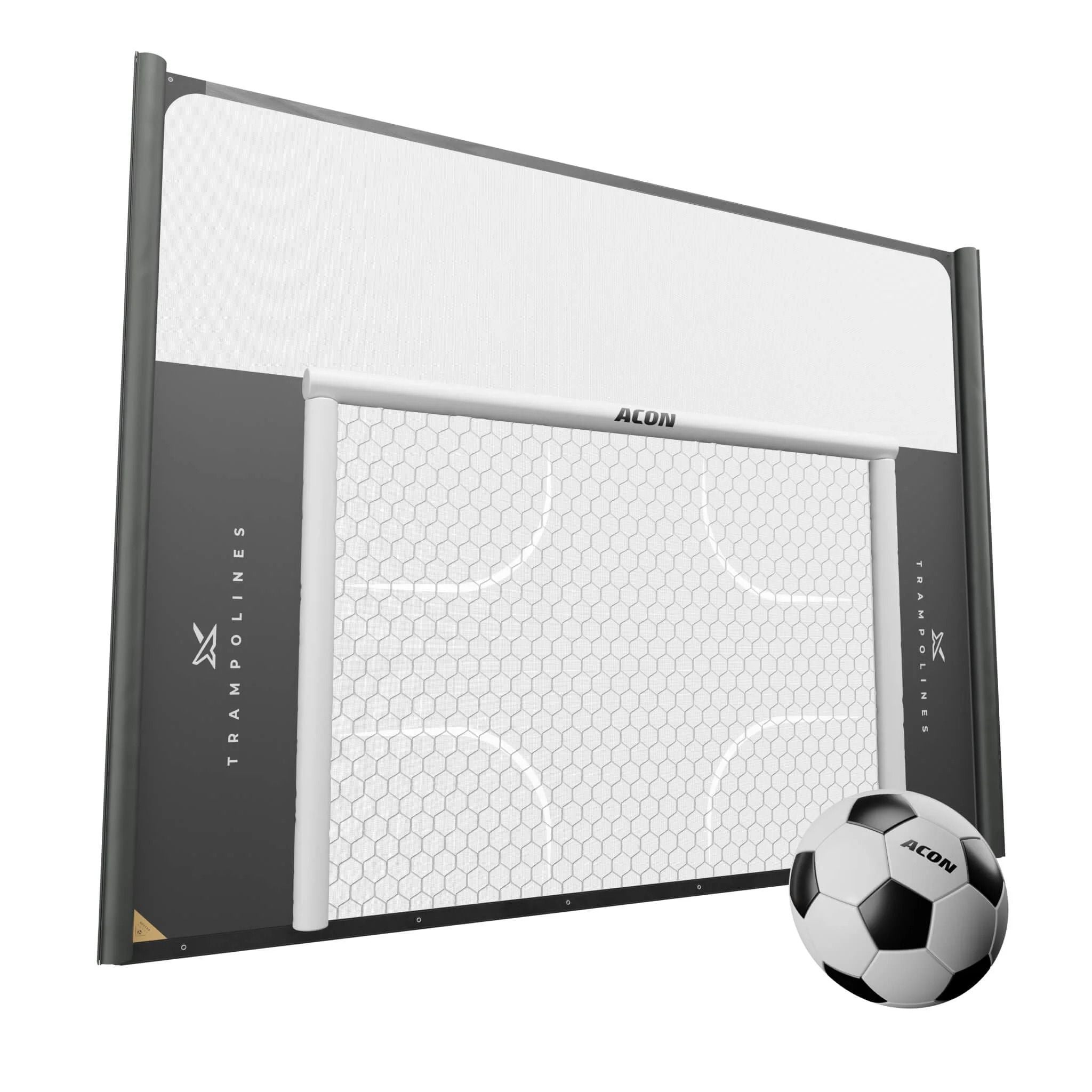 Ein Fußball und ein Tor auf weißem Hintergrund, ideal für Trampolin Spiele und kreative Trampolin Ideen.