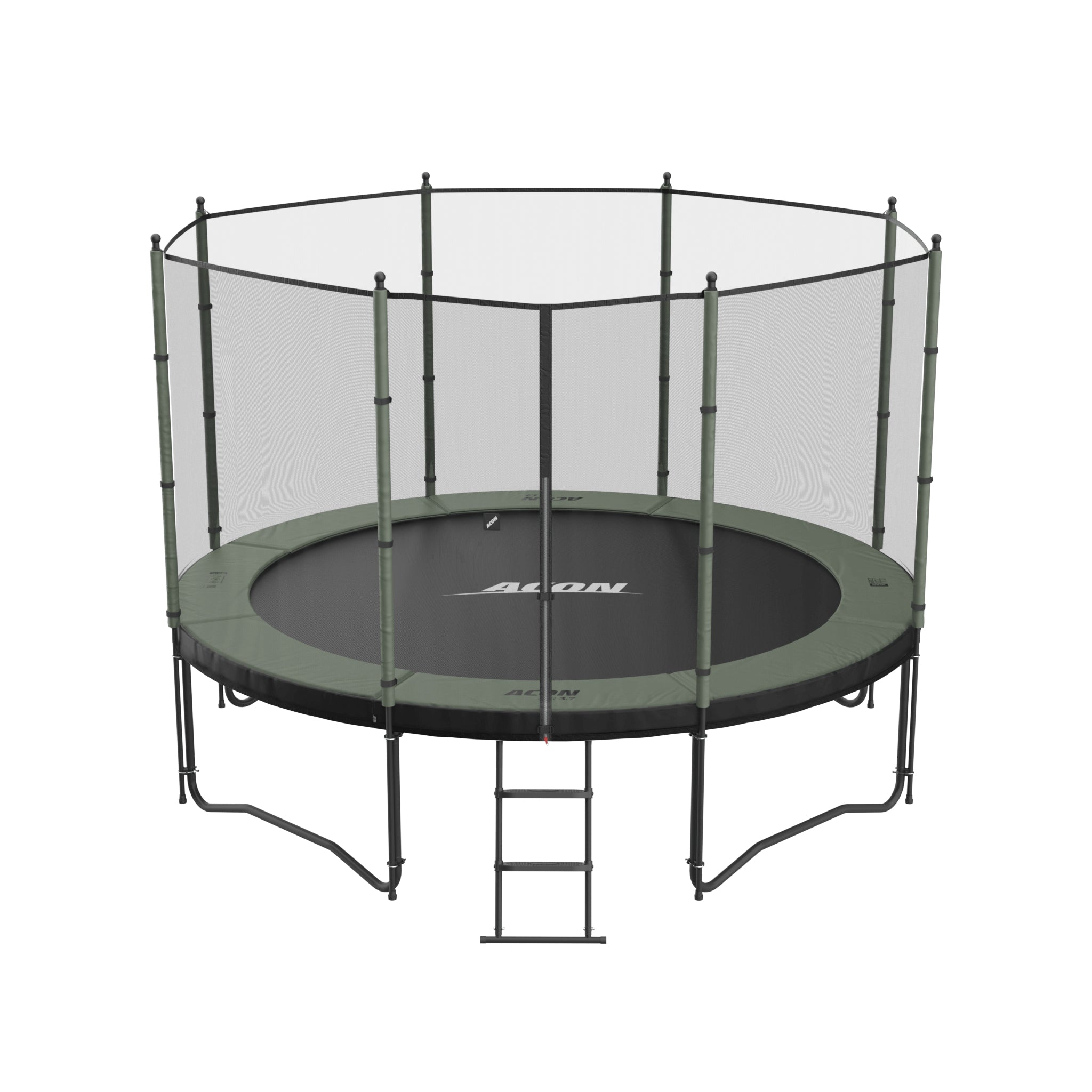 ACON Air 3,7m Trampolin mit Standard-Überdachung und Leiter.
