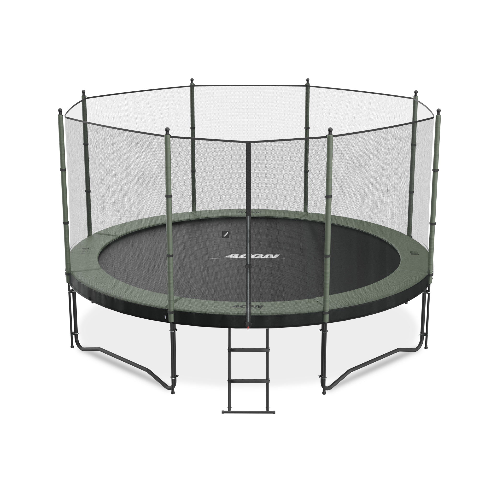 ACON Air 4,3m Trampolin mit Standard-Überdachung und Leiter.