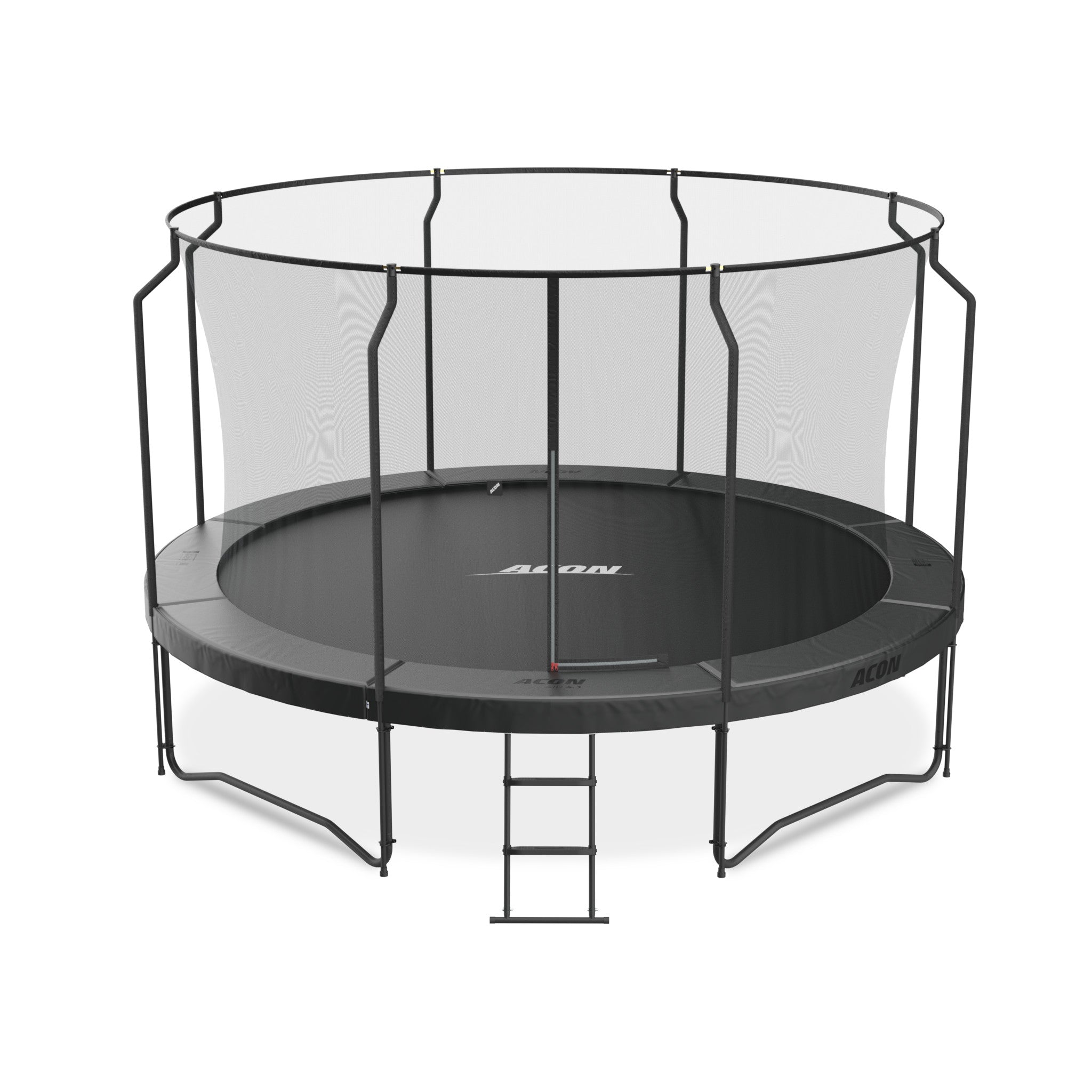 Ein Mädchen in einer roten Jacke springt auf einem Acon-Trampolin.