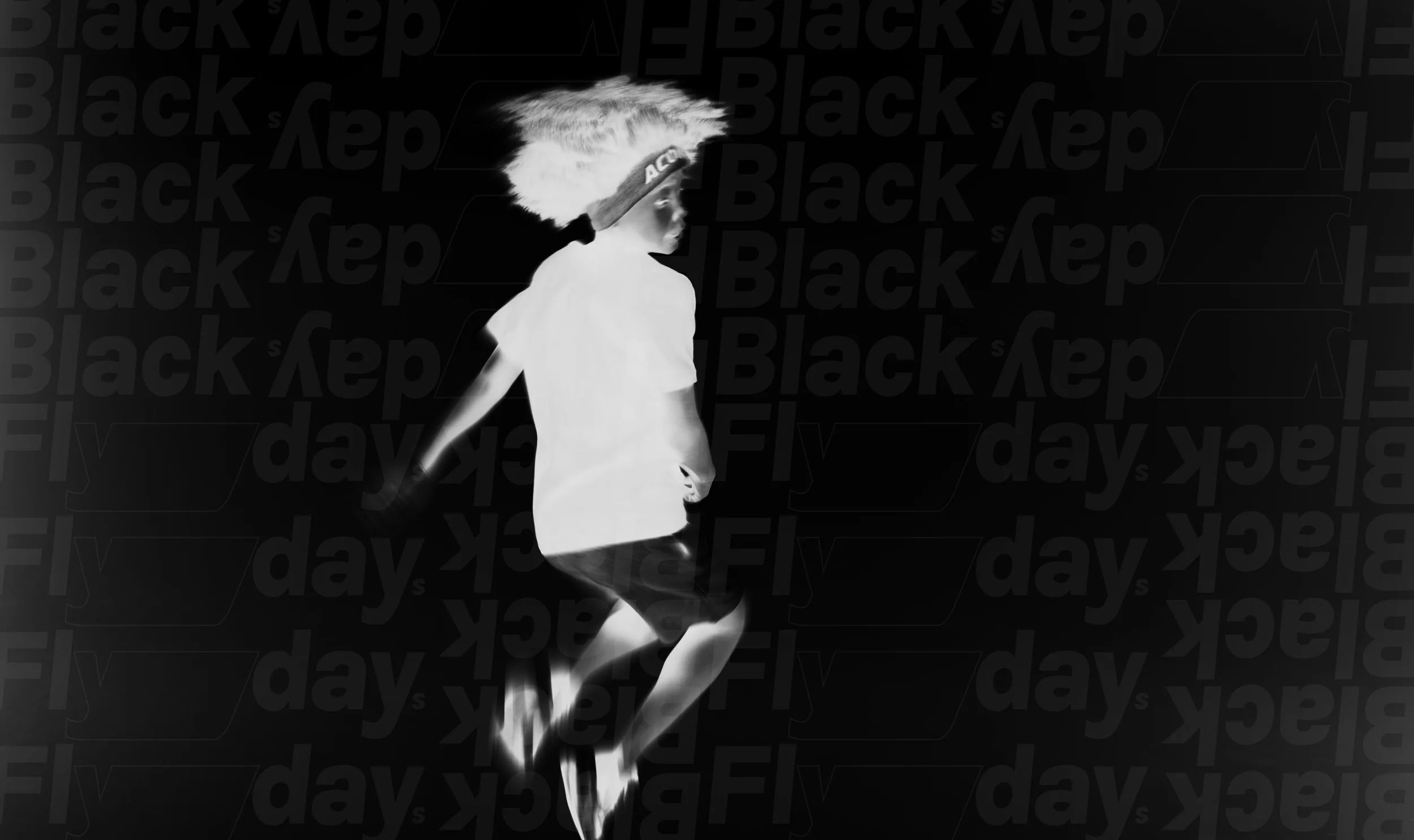 Trampolin Black Friday - schwarz-weißes Kampagnenbild mit dem Text Black Flyday.