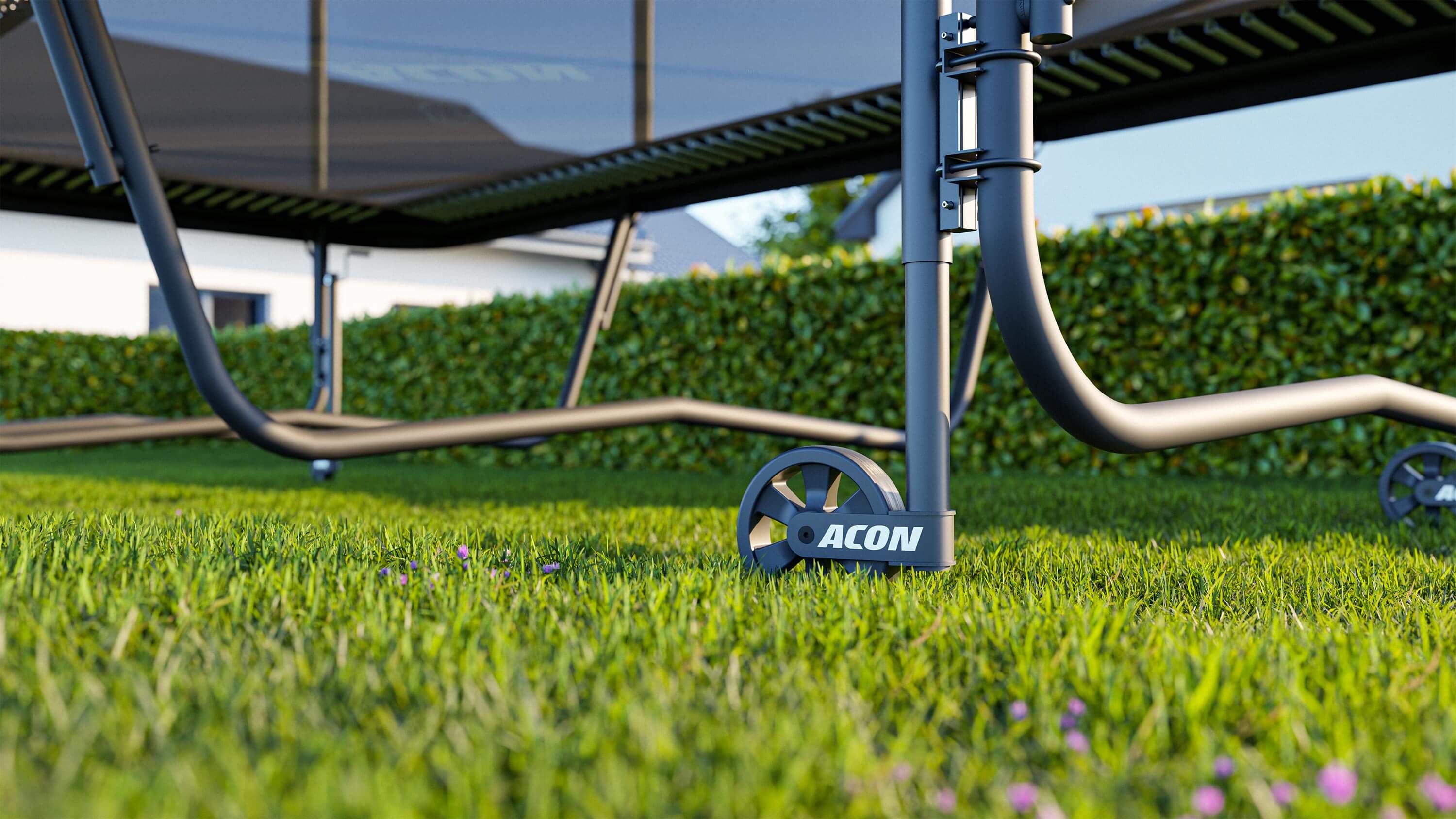 Eine Nahaufnahme von Acon Trampolinrad installiert.