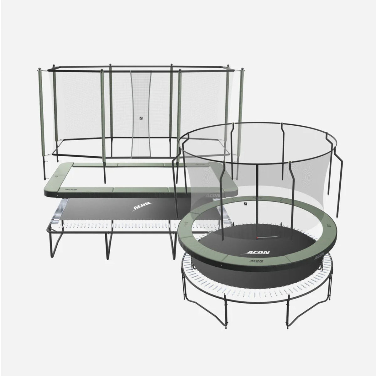 Rechteckiges und rundes ACON Trampolin