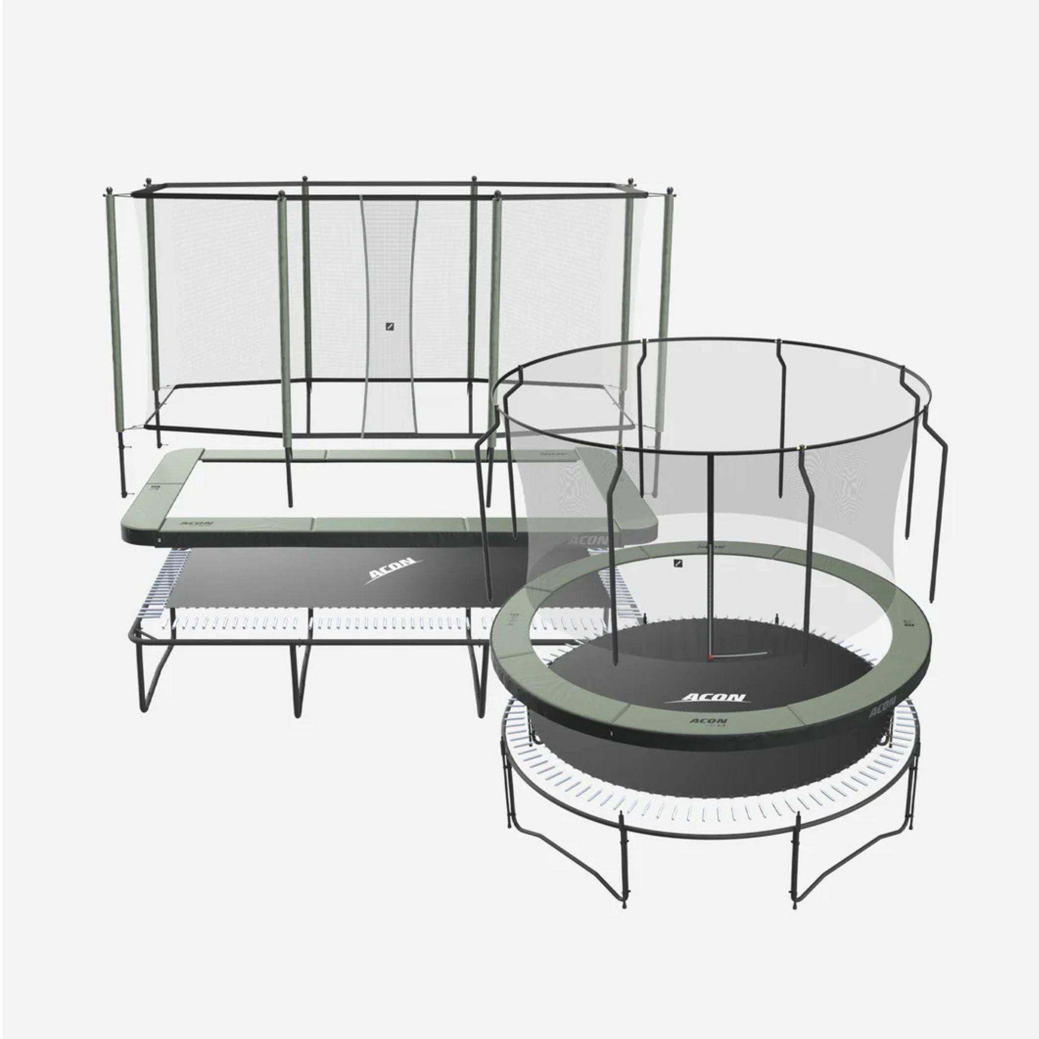 Rechteckiges und rundes ACON Trampolin