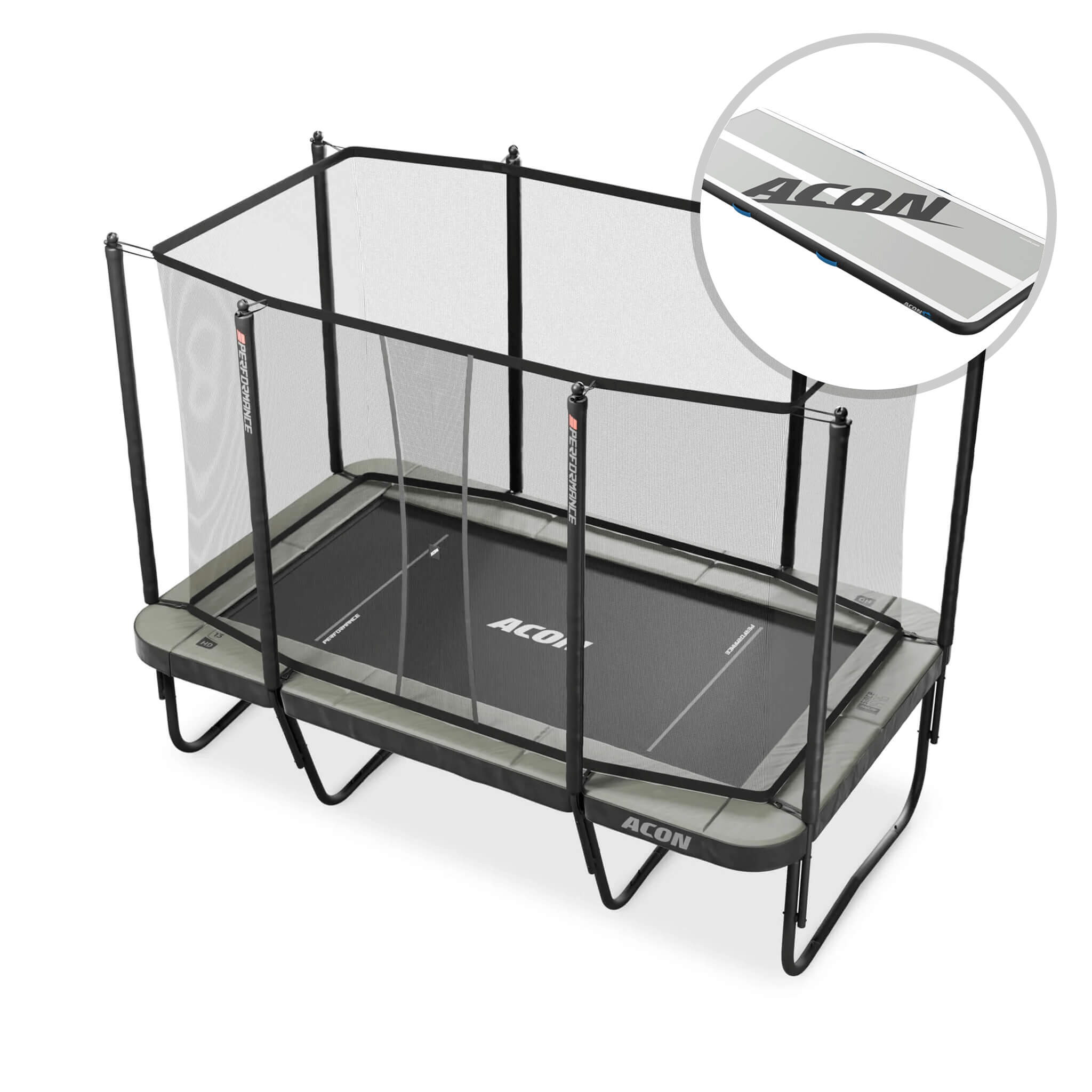 ACON Air 13 HD PRO Trampolin mit Sicherheitsnetz, Leiter und Performance Federn + airtrack.