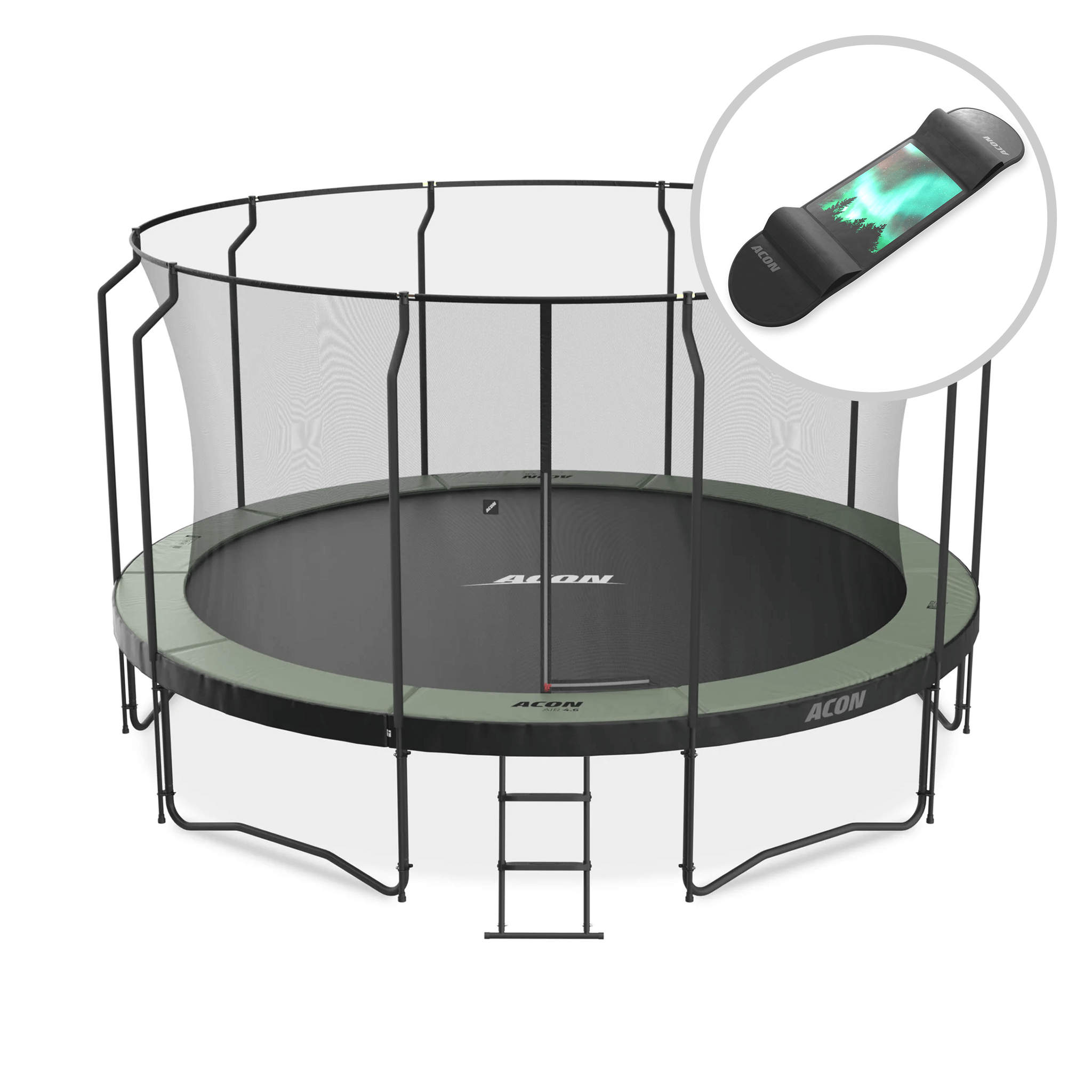 ACON Air 4,6m Trampolin mit Premium Überdachung und Leiter + Skateboard.