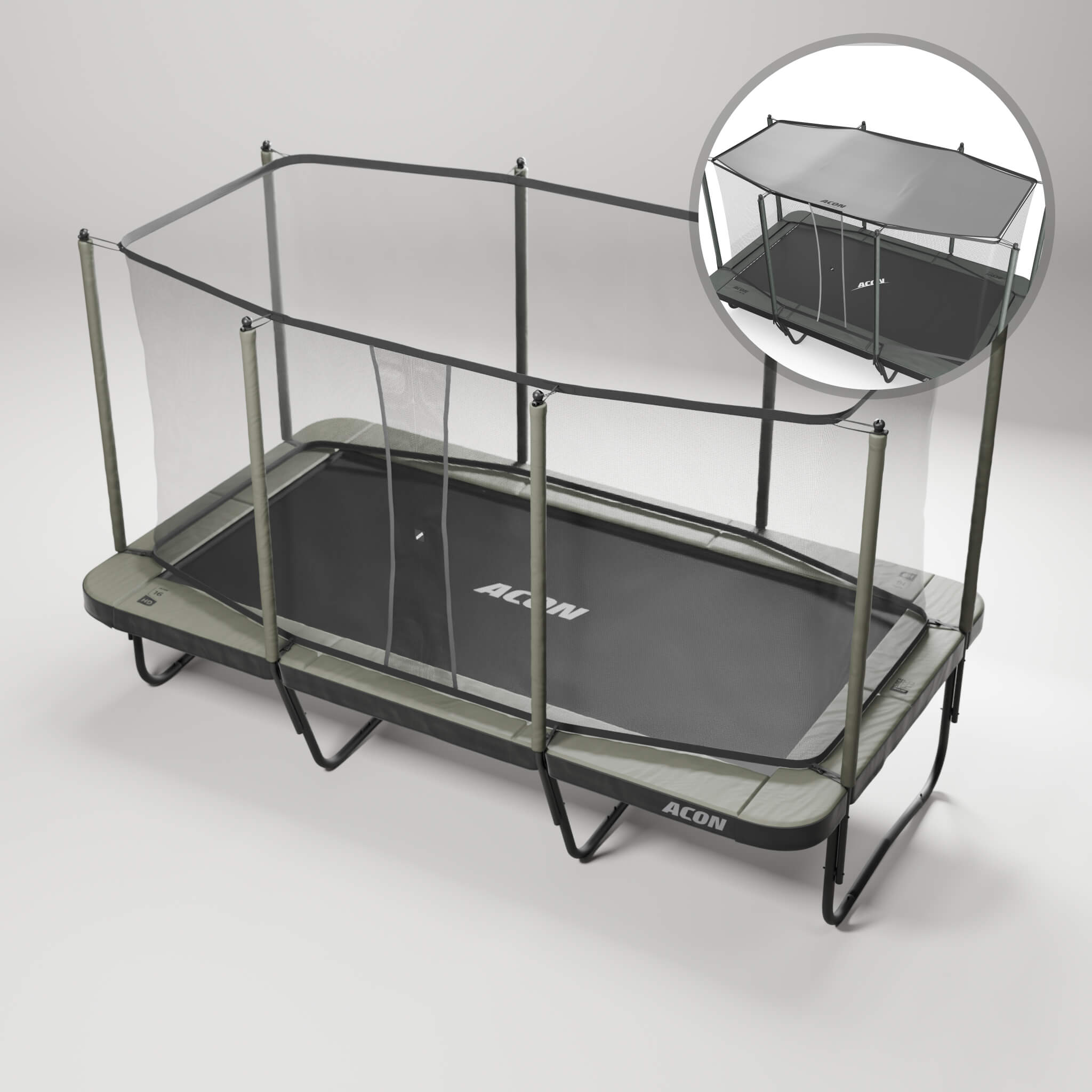ACON 16 HD Trampolin, Sicherheitsnetz und Leiter + Sonnensegel.