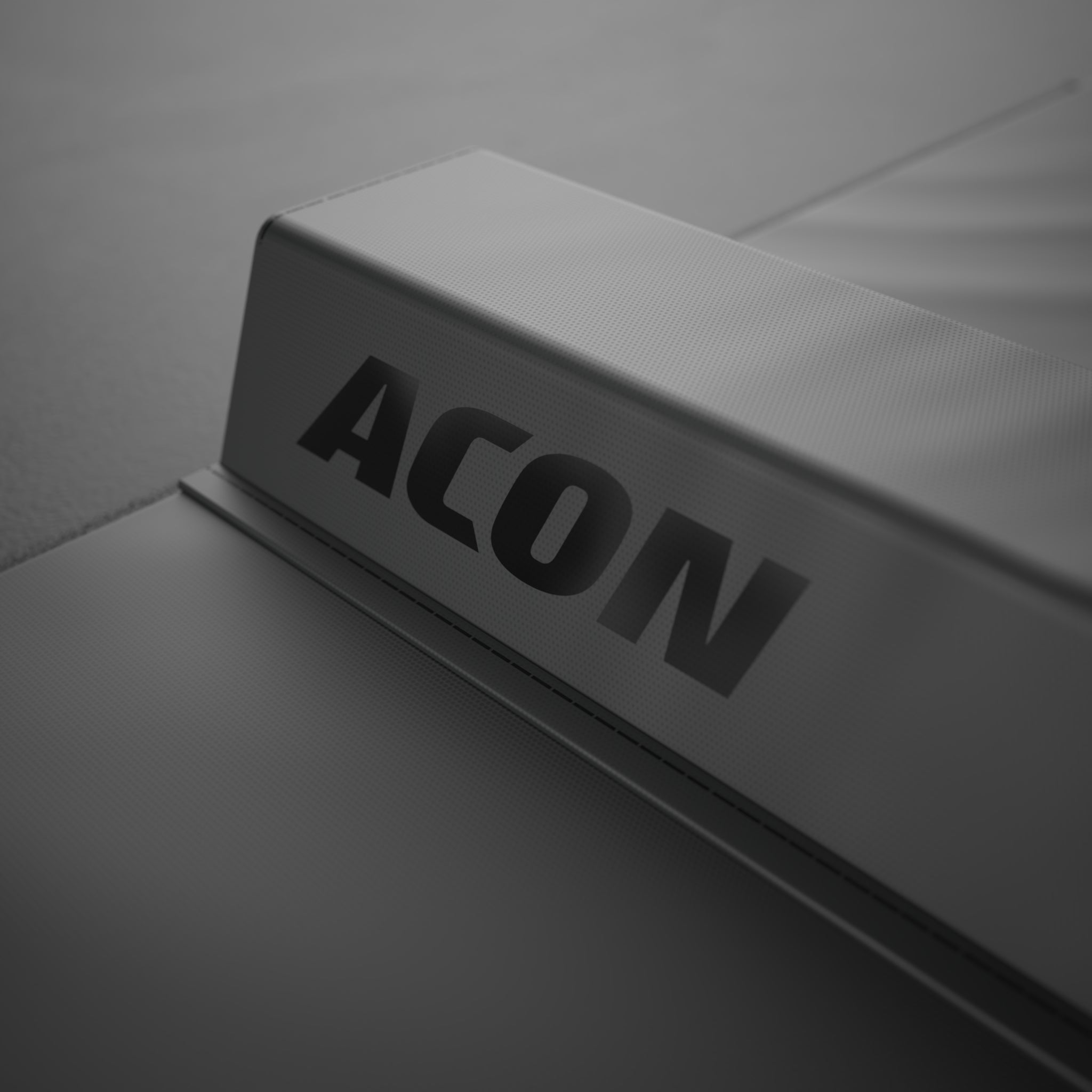 Eine Nahaufnahme des Black Acon Logos auf dem Black Edition ACON Balance Beam