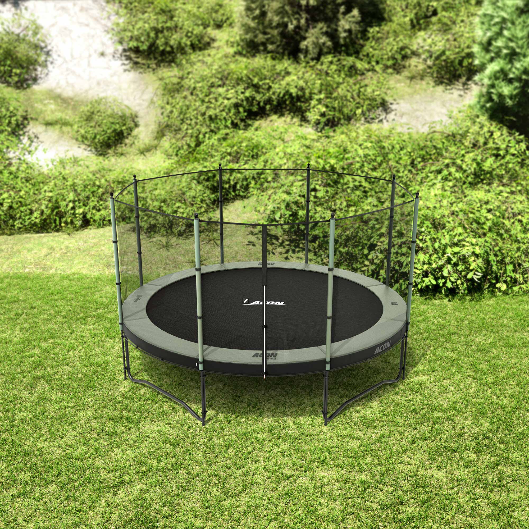Rundes Acon-Trampolin mit Standard-Sicherheitsnetz.