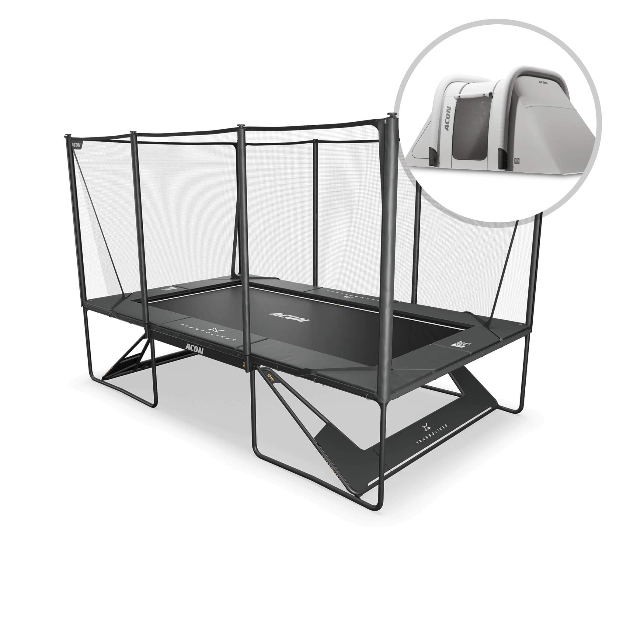 ACON X 17ft Rechteckiges Trampolin mit Netz und Leiter, Schwarz + Wetterschutzhülle. & 10111-X-BL