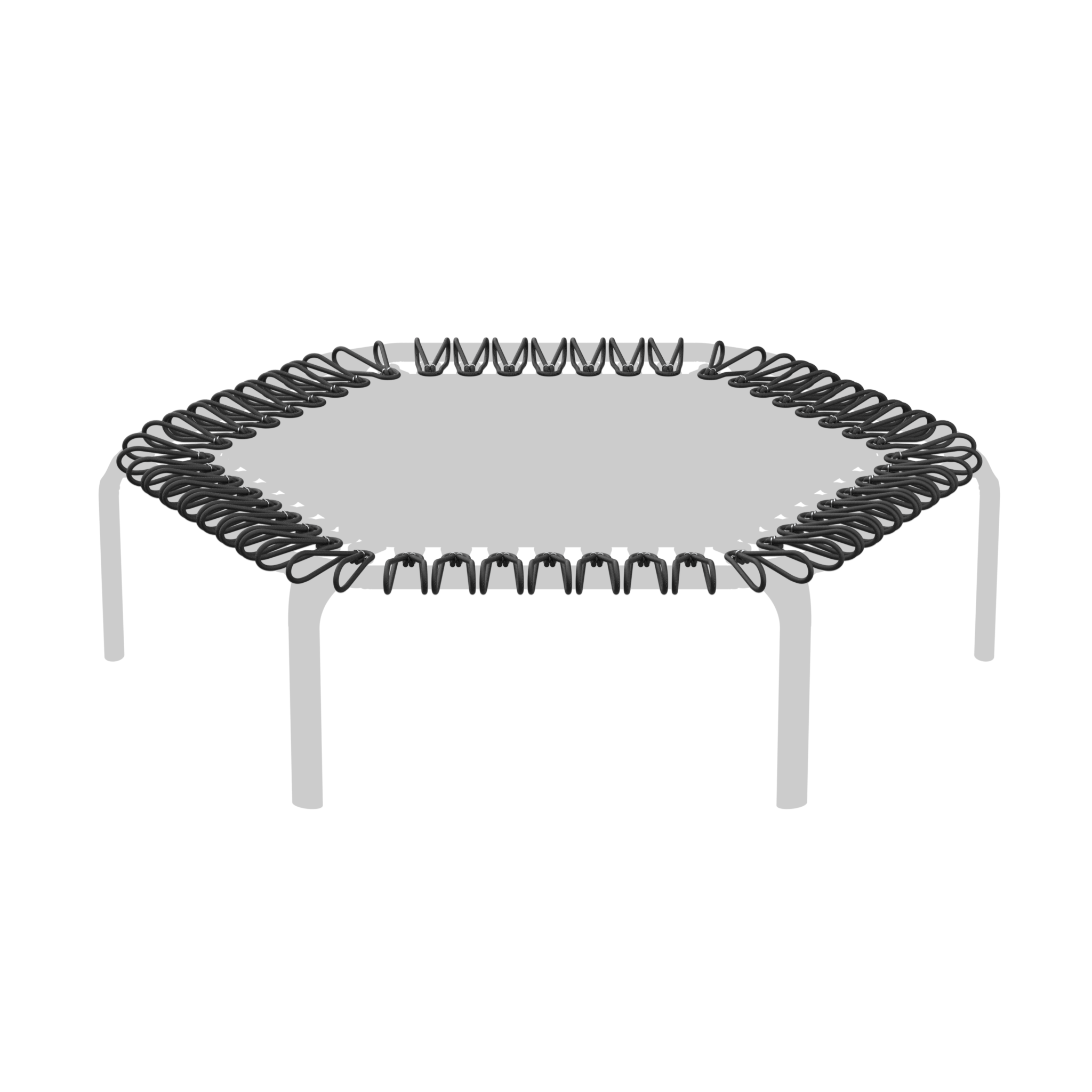 ACON FIT-Trampolin auf weißem Hintergrund, wobei die Bungees hervorgehoben sind.
