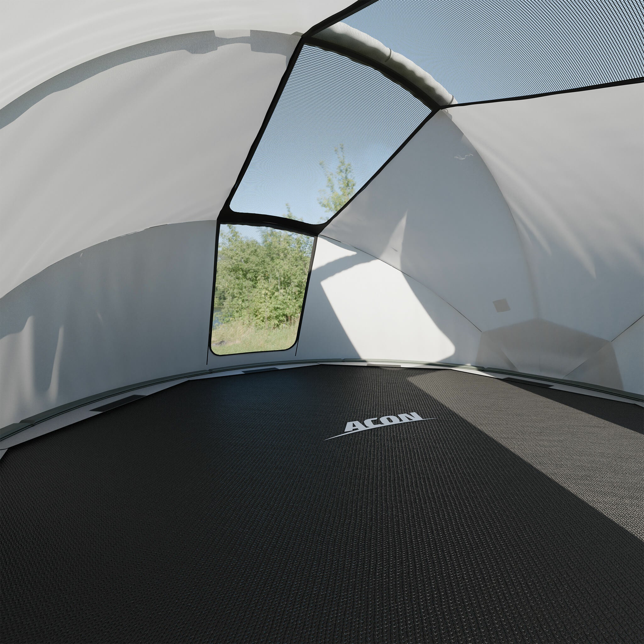 Acon Trampolin-Zelt innen auf Trampolintüren offen