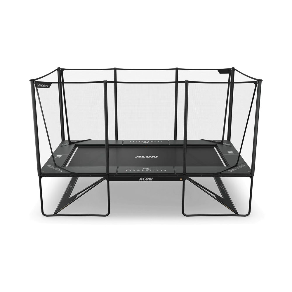 ACON X 17 Rechteckiges Trampolin mit Netz und Leiter, Schwarz.