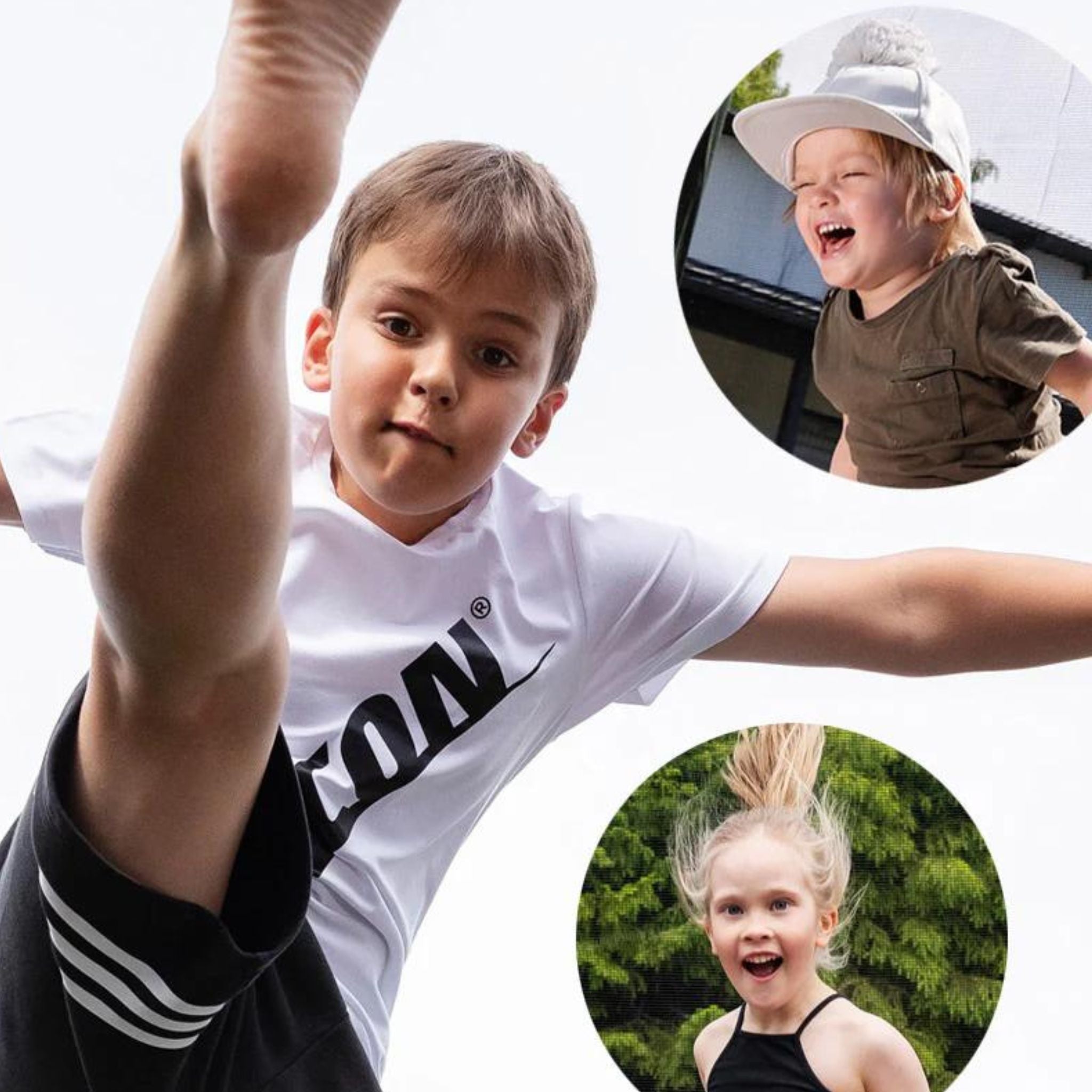 Collage von Kindern beim Trampolin hüpfen