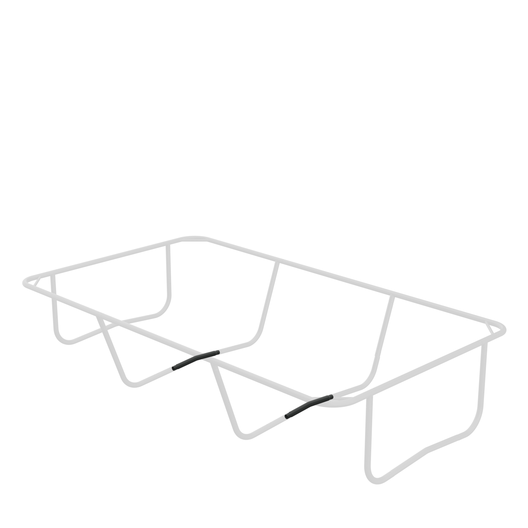 Rechteckige Trampoline mit hervorgehobener Platzierung der Verbindungsrohre für das mittlere Bein