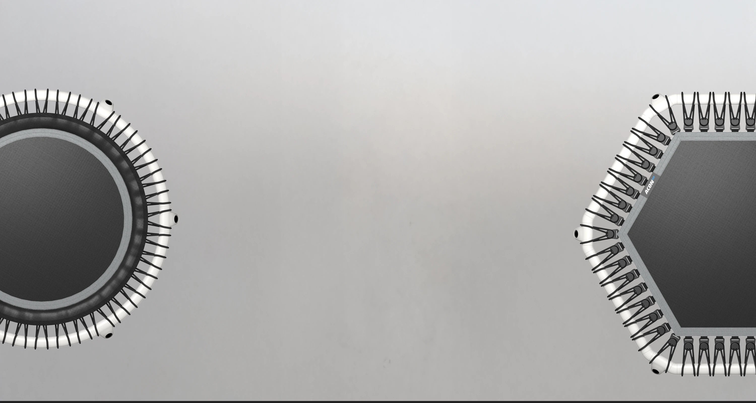 Grauer Hintergrund mit teilweise sichtbaren runden und hexagonalen Reboundern aus der Vogelperspektive.