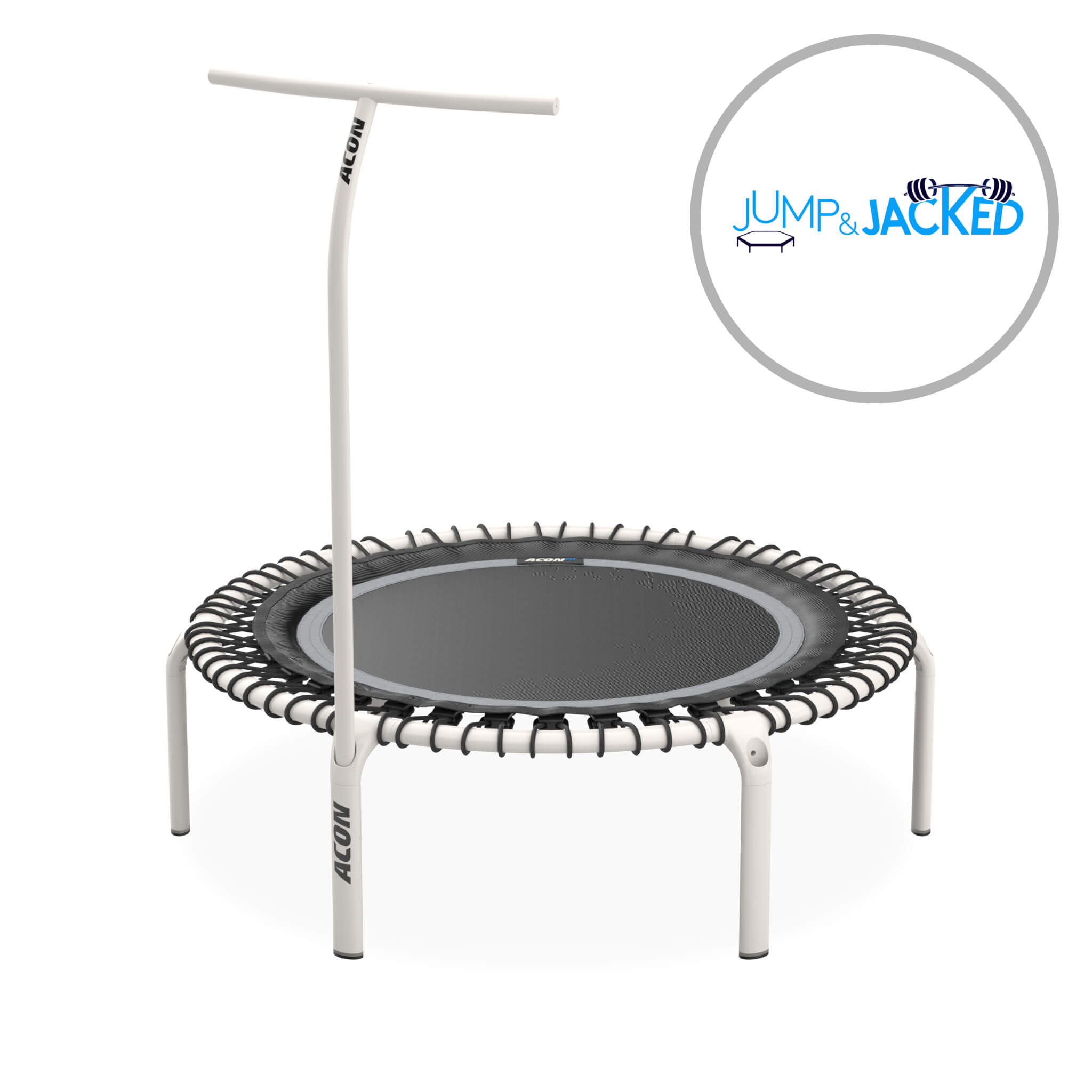 Acon FIT 1,12m Weiß Rundtrampolin mit Lenker und kostenlosem Trainingsprogramm.