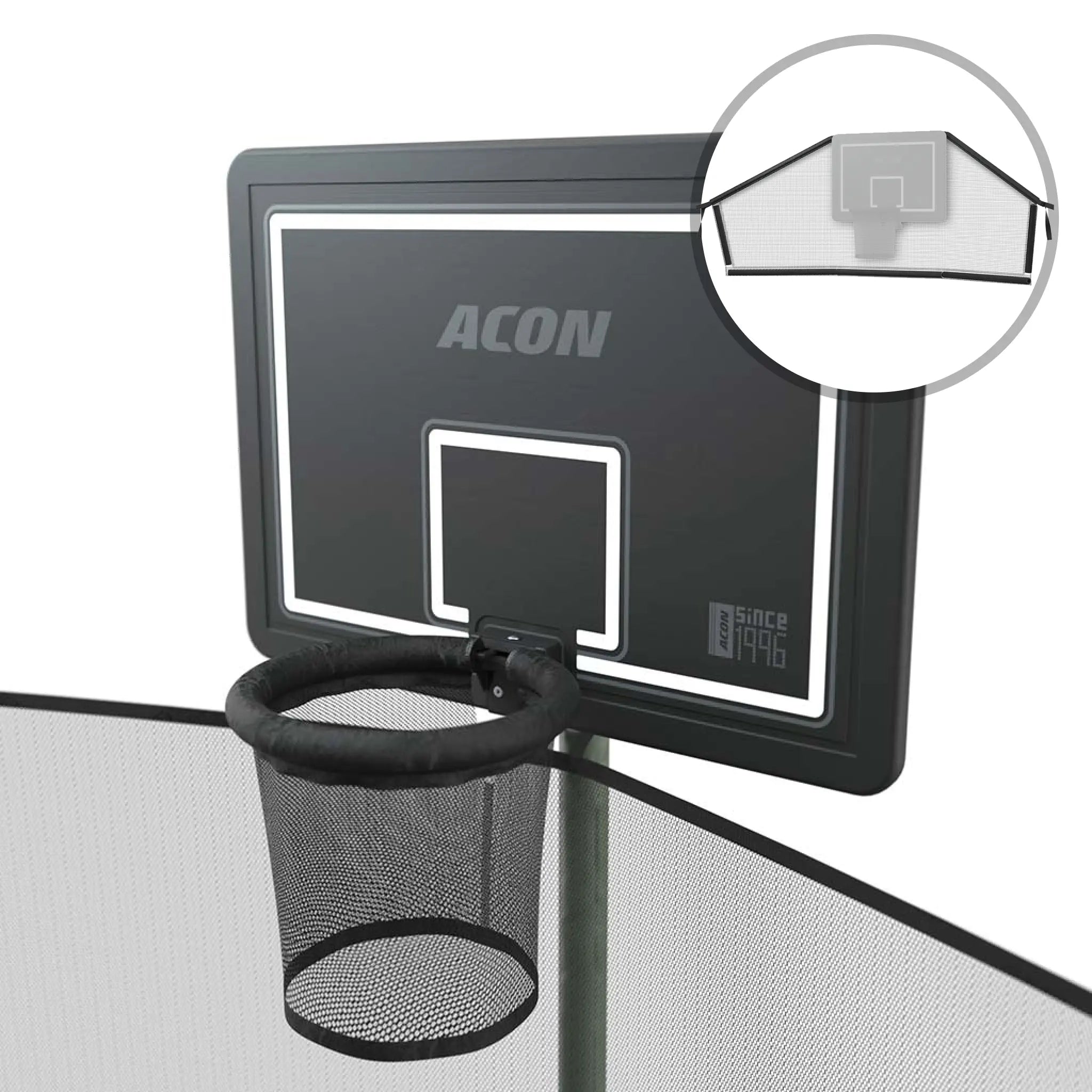 ACON-Basketballkorb mit Backnet für runde Trampoline.