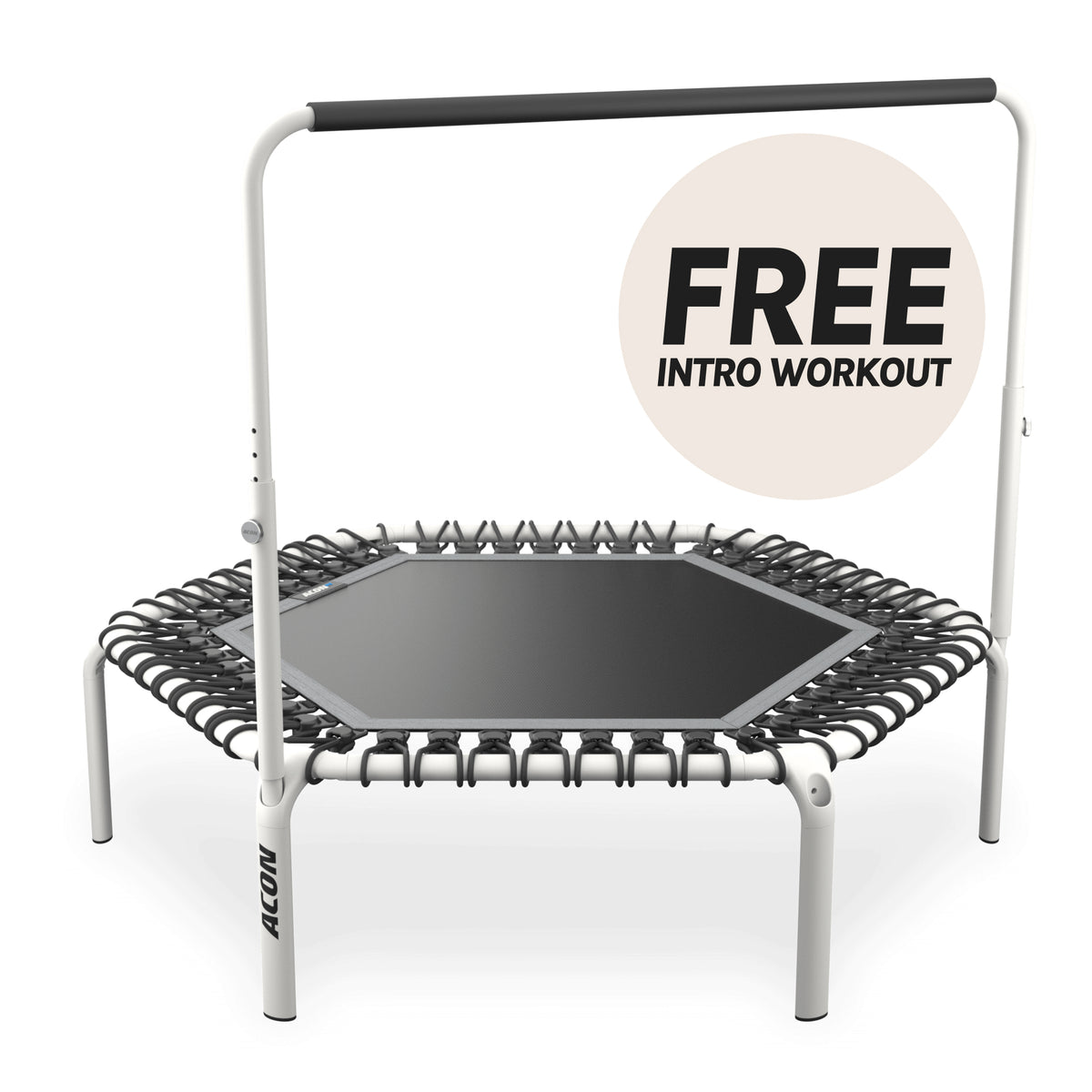 ACON Fit 1,41 m sechseckiger Rebounder mit Balance-Haltestange, weiß.