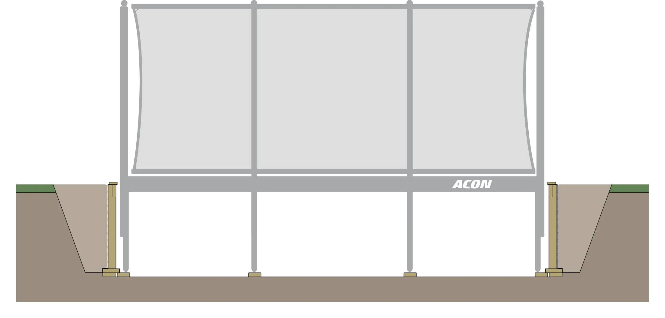 Das rechteckige Acon 16 HD Trampolin ist in den Boden eingelassen.