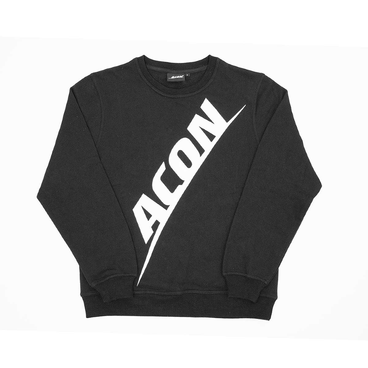 Gefaltetes ACON Sweatshirt Schwarz von vorne auf weißem Hintergrund.