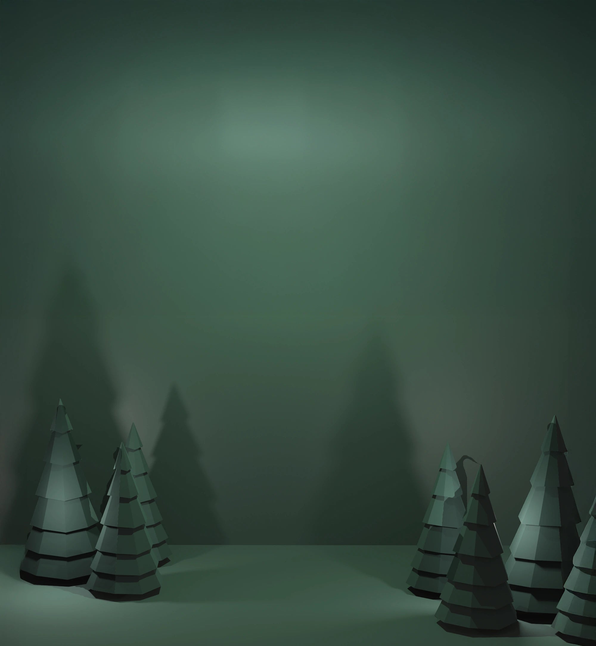 Grün getönte Illustration von Tannenbäumen.